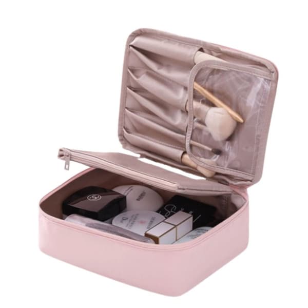 ECARLA Elegant Foldable Makeup Case - Tyylikäs kosmetiikkalaukku, puuterivaaleanpunainen