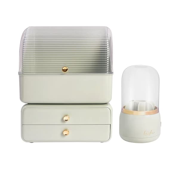 Makeup Organizer, 2 Skuffer, Penselholder, Moderne Design,lys grøn