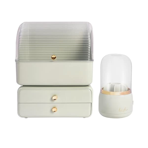 Makeup Organizer, 2 Skuffer, Penselholder, Moderne Design,lys grøn