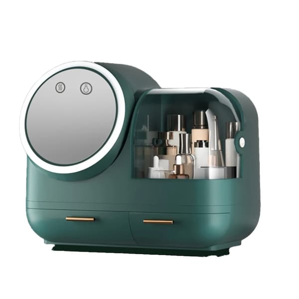 Makeup Organizer, Indbygget LED-lys, Stort kapacitetsdesign, Integreret blæser