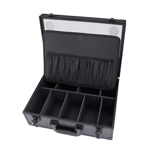 Makeupväska, bärbar design, justerbar LED-belysning,svart