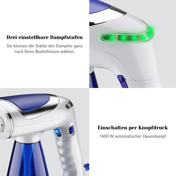 Dampfbørste, 1600 W effekt, 250 ml vandtank, sammenklappeligt design