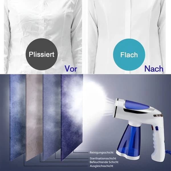 Dampfbørste, 1600 W effekt, 250 ml vandtank, sammenklappeligt design