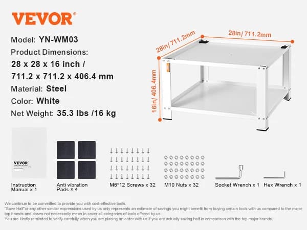 Vaskemaskine Sokkel, Kraftig Base Stativ, Skuffe & Tilbehør, opbevaring28x28