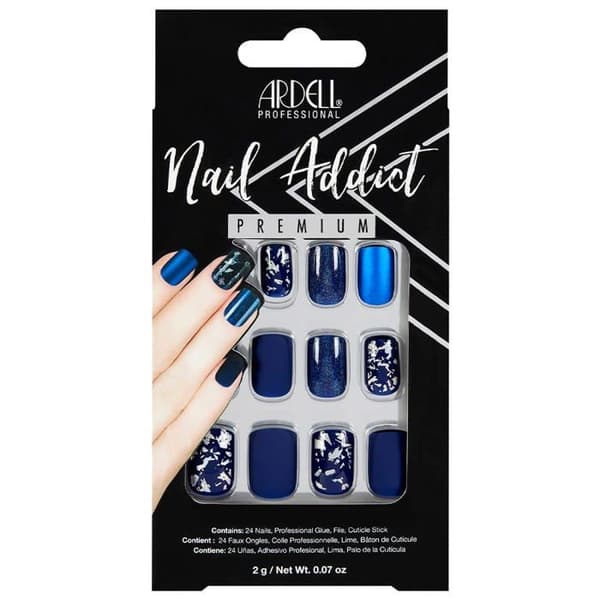 Titel: Ardell Nail Addict Bleu Mat - Set med 28 Konstgjorda Naglar med Lim och Tillbehör - Glittrig Finish
