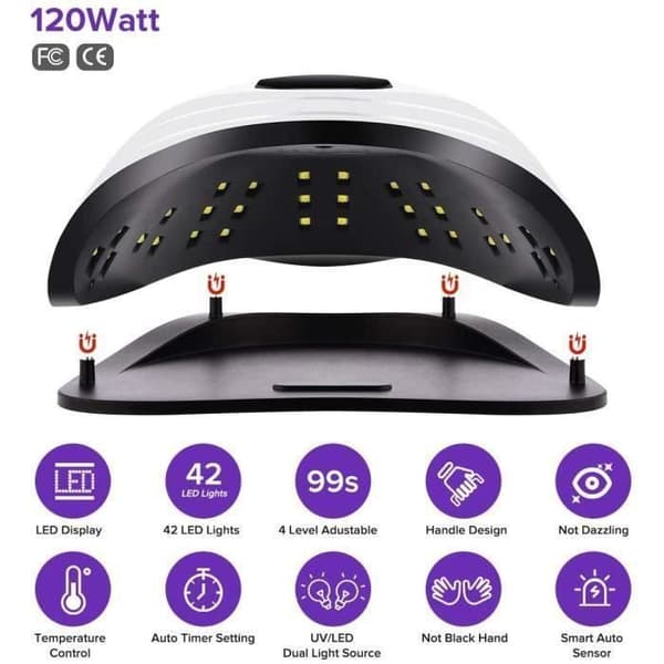 Professionell Nageltork UV-lampa, 120W UV LED Nagelgellampa, Automatisk Sensor, 4 Timers 10/30/60/99S, UV MANIKYRLAMPA
