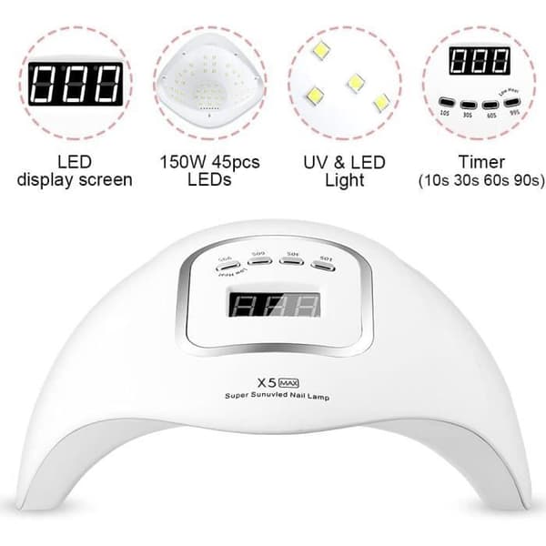 UV-lampa nageltork, 150W UV LED professionell automatisk nageltork, för semipermanent gellacklack