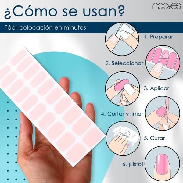 NOOVES NAILS Pack Pink Designs Premium Pre-cured Gel Nail Stickers + 8W Bärbar UV/LED Nagellampa - ljusrosa