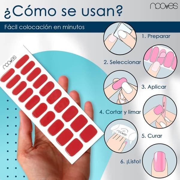 NOOVES NAILS Pack Red Designs Premium Pre-cured Gel Nail Stickers + 8W Portabel UV/LED Nagellampa - Crimson Red