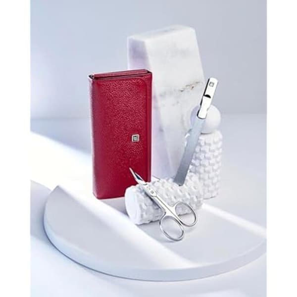 Manikyrset - ZWILLING - 5 delar - Rött läderfodral - Nagelvårdverktyg - Ergonomisk