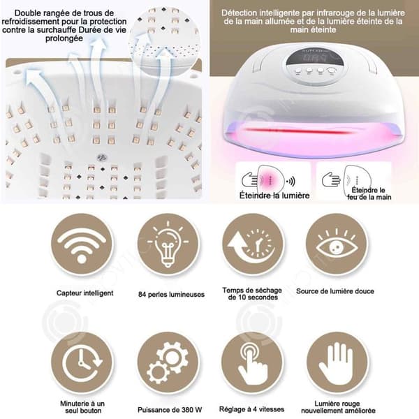 INN Nagellampa 23x20x10,5cm 74 LED 380w 4 Nivåer Timer Intelligent Sensing Förhindra svarta händer UV-lampa Nagelgel