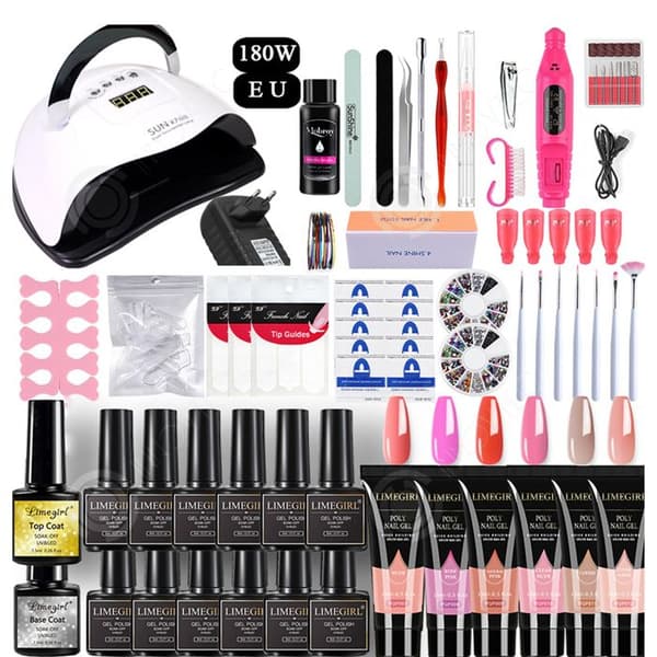 INN kit lampa UV för gelnegel 180W med förlängningslim och nagellack, UV-lampa för att torka naglar, kit för gelnegel, nagellack UV.