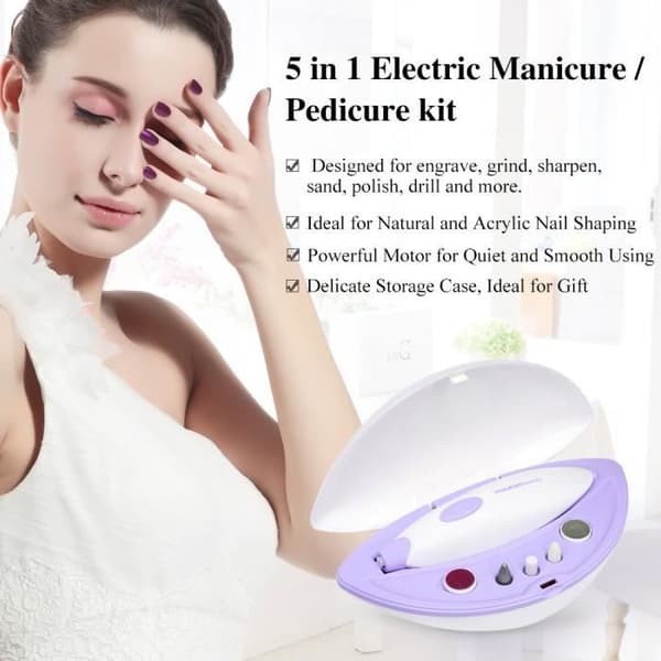 TOUCHBeauty® TB-1039 5-IN-1 elektrisk manikyr/pedikyrset för kvinnor Nagelfilning och polering med 2 hastighetsnivåer