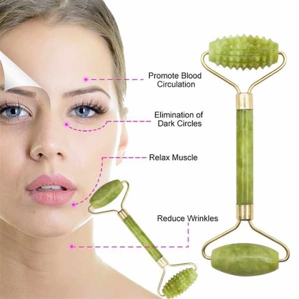 Gua Sha Skraber + Jade Roller Stor Taggig - Grøn