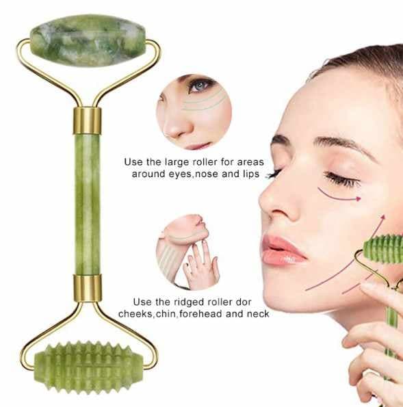 Gua Sha Skraber + Jade Roller Stor Taggig - Grøn