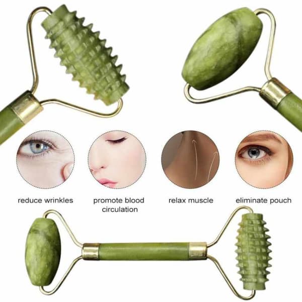 Gua Sha Skraber + Jade Roller Stor Taggig - Grøn