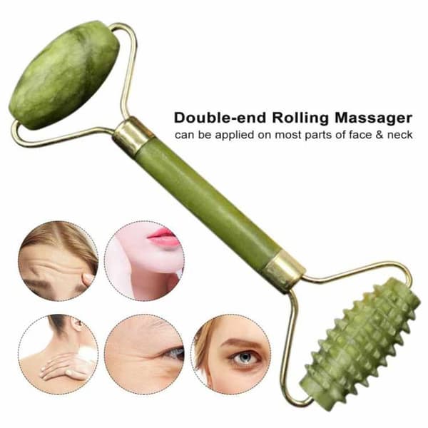 Gua Sha Skraber + Jade Roller Stor Taggig - Grøn