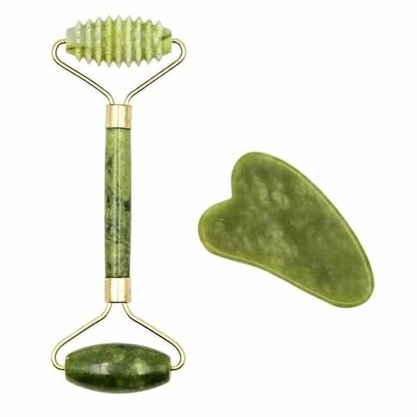 Gua Sha Skraber + Jade Roller Stor Taggig - Grøn