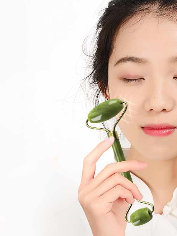 Gua Sha-skraber + jaderulle - hvid