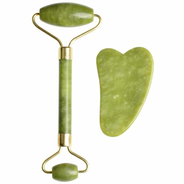 Gua Sha Skraber + Jade Roller Large - Grøn