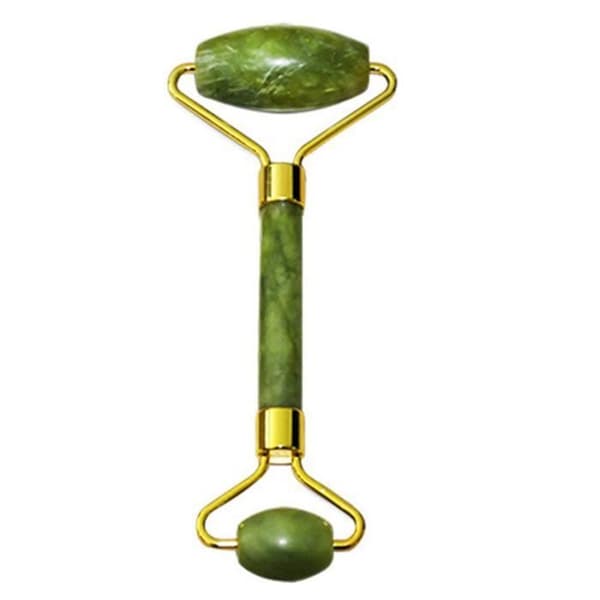 Jade Roller för ansiktsmassage, Skin Roller för nacke, dubbelt huvud, lös hud, Natural Jade Green 3 -FJFK1345