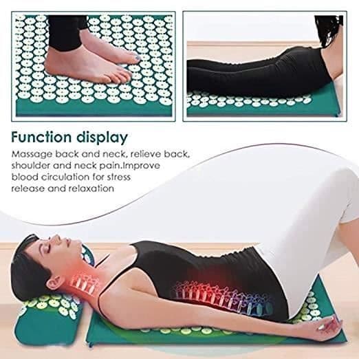 Akupressur Kit Mat Massagekudde Akupunkturkudde för Yoga Behandling av smärta Spänning Mörkgrön 68×42×2,5 cm
