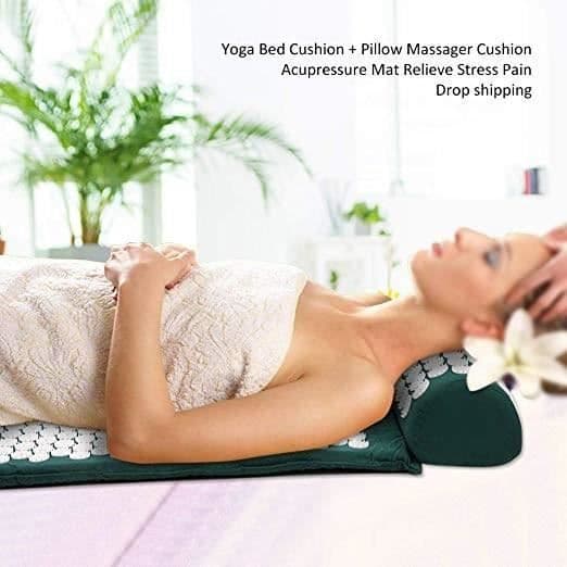 Akupressur Kit Mat Massagekudde Akupunkturkudde för Yoga Behandling av smärta Spänning Mörkgrön 68×42×2,5 cm