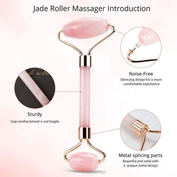 Jade Roller, Ansiktsmassager i Jade, Gua Sha Grattare för Ansiktet, 100% Naturlig Rosenkvarts Jade Roller (Rosa)