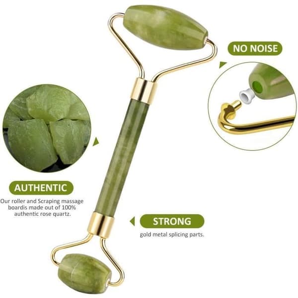 Jade Rulle, Jade Ansiktsmassage, Gua Sha Grattare för Ansiktsmassage, 100% Naturlig Jade Roller, (Grön)