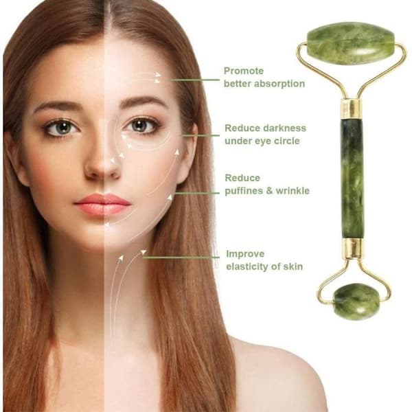Jade Rulle, Jade Ansiktsmassage, Gua Sha Grattare för Ansiktsmassage, 100% Naturlig Jade Roller, (Grön)