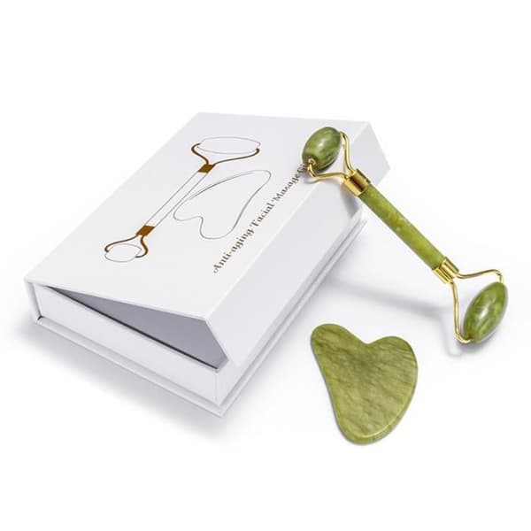 Jade Rulle, Jade Ansiktsmassage, Gua Sha Grattare för Ansiktsmassage, 100% Naturlig Jade Roller, (Grön)