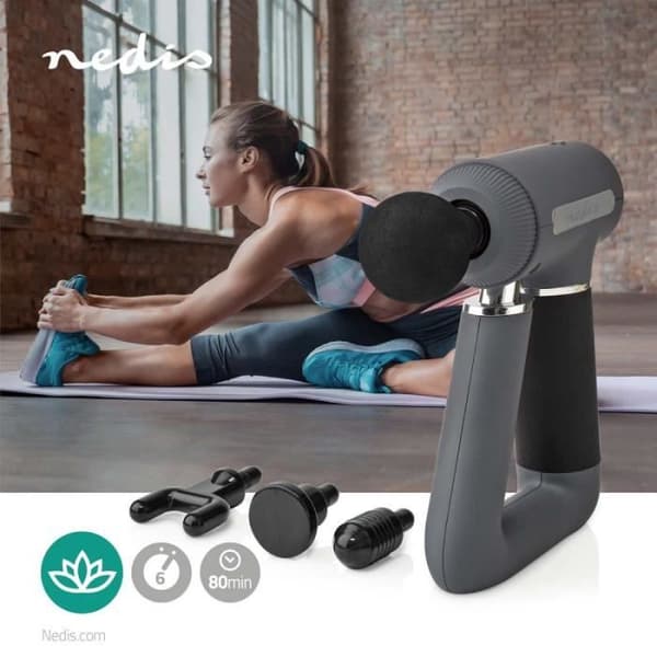 Sportmassagepistol - NEDIS - 6 massagelägen - Gråsvart