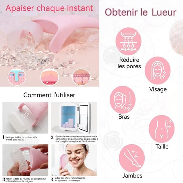INN Manuell Ice Facial Massager Rosa Kosmetisk Rolling Massage Facial Ice Face Roller för ansiktsmassage och minska svullnad