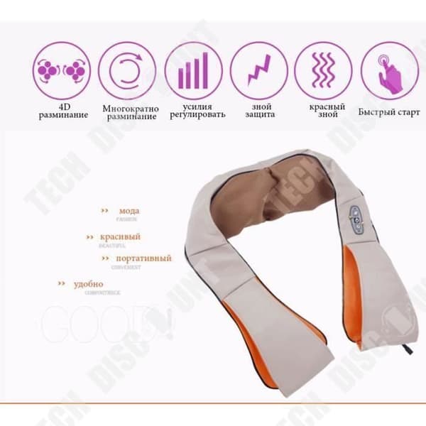 TD® Shiatsu Sjal Massager med Fyra Knappar Vit - Cervical Massager FL - 8101C Elektrisk Värmerulle Manual för Hem - Bil