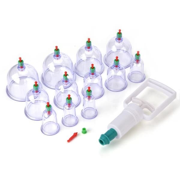 Set för terapi med koppar - Cupping Cups - Kinesisk massage - 12 koppar - Medicinsk sugpistol