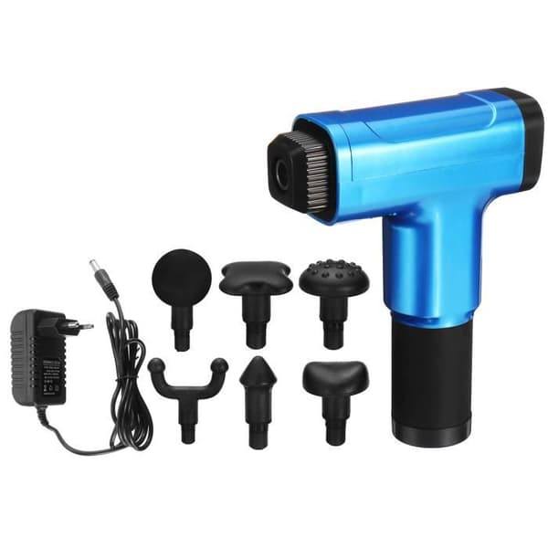 Slagverk Massage Gun Therapy Gears Muscle Relax Deep Tissue Massager 6 Head BLÅ