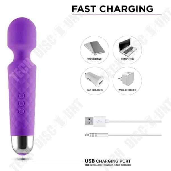 TD® vattentät, uppladdningsbar kroppsmassagerstav Handhållen massageapparat med 8 kraftfulla vibrationshastigheter och 20 lägen
