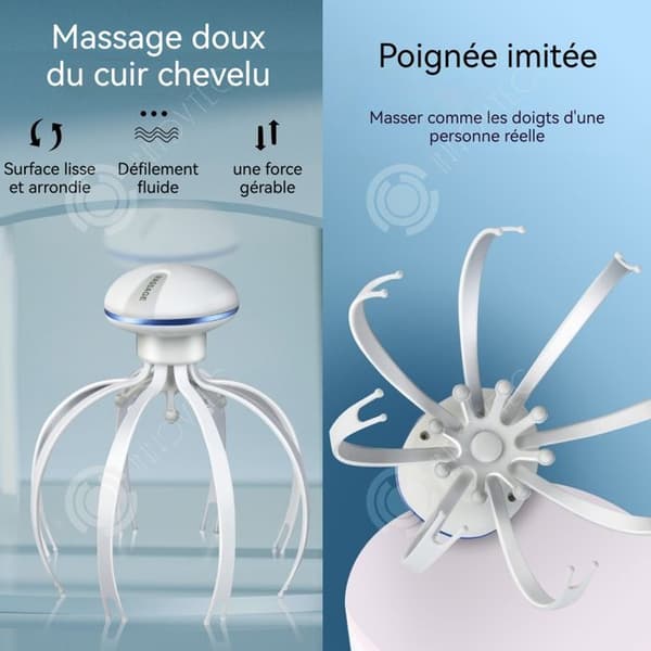 INN Huvudmassage med 8 fingrar, 3 hastighetslägen, helt innesluten bläckfiskmassage som avstressar och slappnar av ditt hårbotten