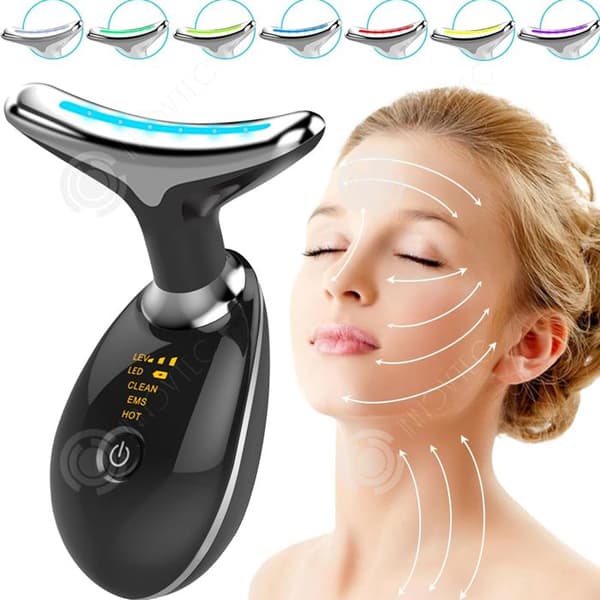 INN Anti-Aging Apparaten för Ansikte och Hals 3 Läge 7 Ljus Värme Massage EMS med Mikrokurvor Ansiktslyftning Skönhetsapparat