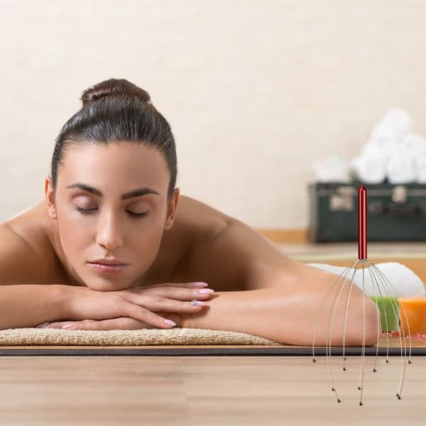 Relaxdays Huvudmassageapparat 12 grenar, hårbottenmassageapparat, metall spindel, blå