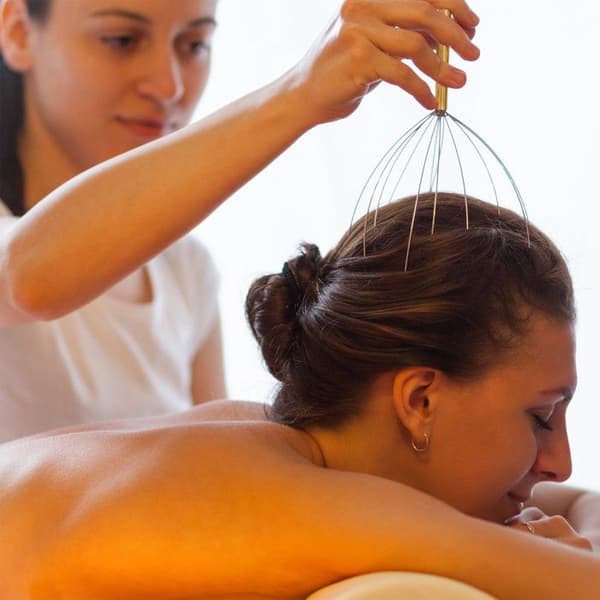 Relaxdays Huvudmassageapparat 12 grenar, hårbottenmassageapparat, metall spindel, blå