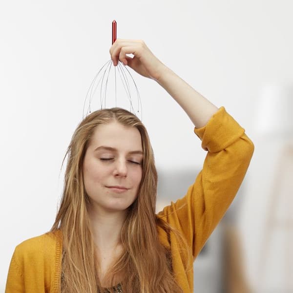 Relaxdays Huvudmassageapparat 12 grenar hårbottenmassageapparat metallspindel, röd