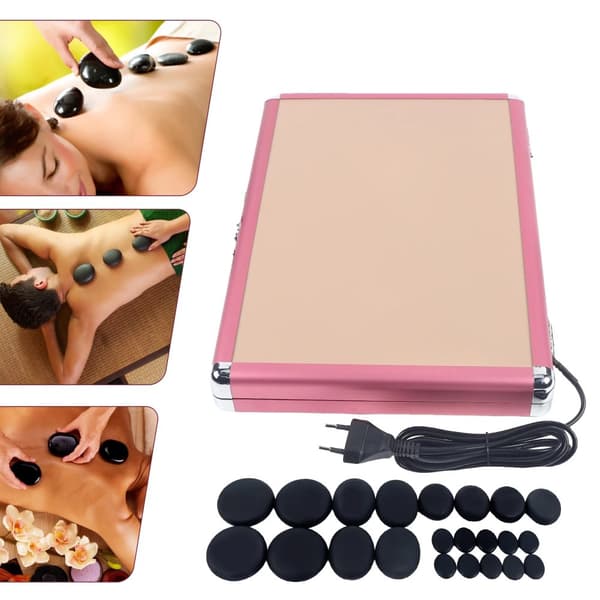 Hot Stones Massage Set, 20 stycken basaltstenar, justerbart temperaturintervall, lättanvänd värmelåda