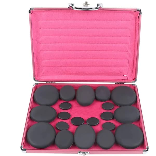 Hot Stone Massage Set, 20 Delar, Flera Uppvärmningsmetoder,Svart