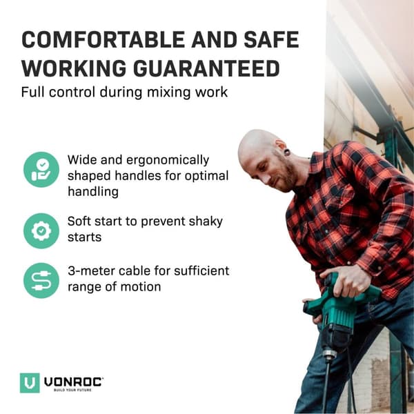 VONROC Färg / cementblandare 1200W | Med blandarstav och mjukstart