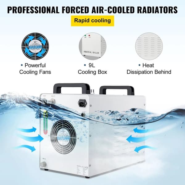 50W/°C 10L/min 9L kapacitet Industriell vattenkylare med effektiv kylfläkt och exakt termostat, flera larmfunktioner