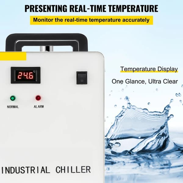 50W/°C 10L/min 9L kapacitet Industriell vattenkylare med effektiv kylfläkt och exakt termostat, flera larmfunktioner