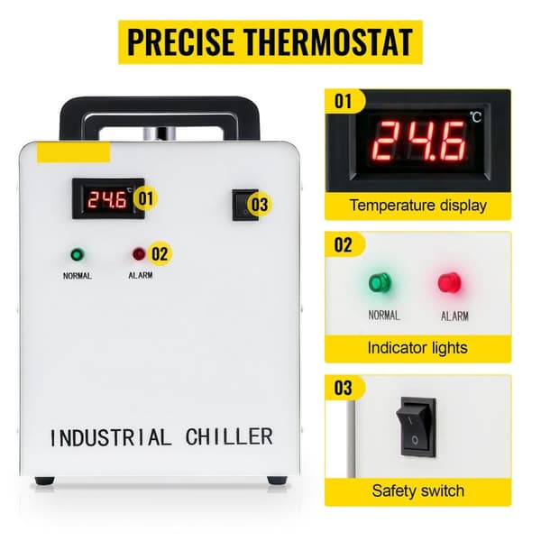 50W/°C 10L/min 9L kapacitet Industriell vattenkylare med effektiv kylfläkt och exakt termostat, flera larmfunktioner