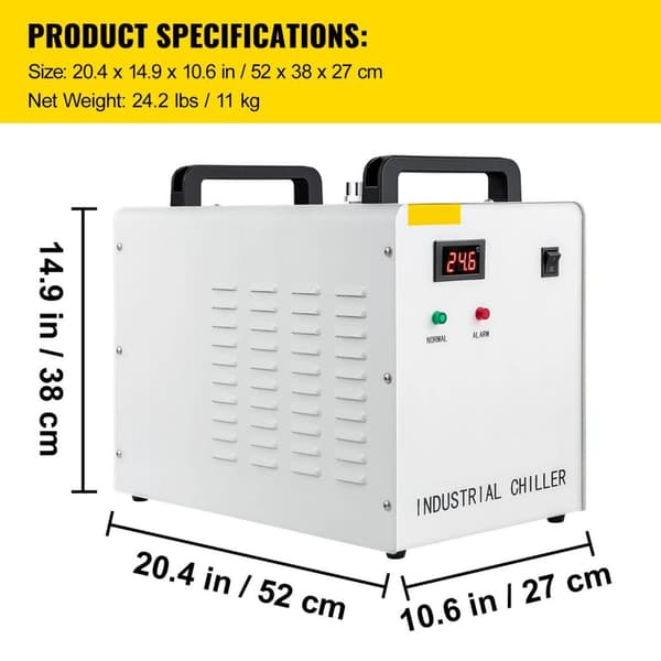 50W/°C 10L/min 9L kapacitet Industriell vattenkylare med effektiv kylfläkt och exakt termostat, flera larmfunktioner