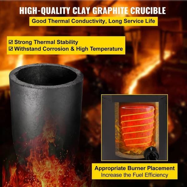 2Kg kopparkapacitet 1350°C professionell propanmetallsmältugn, snabb/effektiv uppvärmning, utmärkt värmeisolering, hög säkerhet, kompletta tillbehör